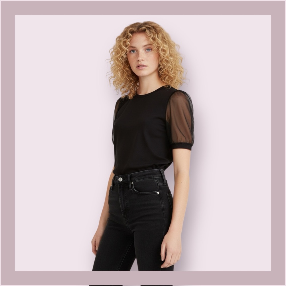 Madewell Black Sheer Sleeve Knit Top